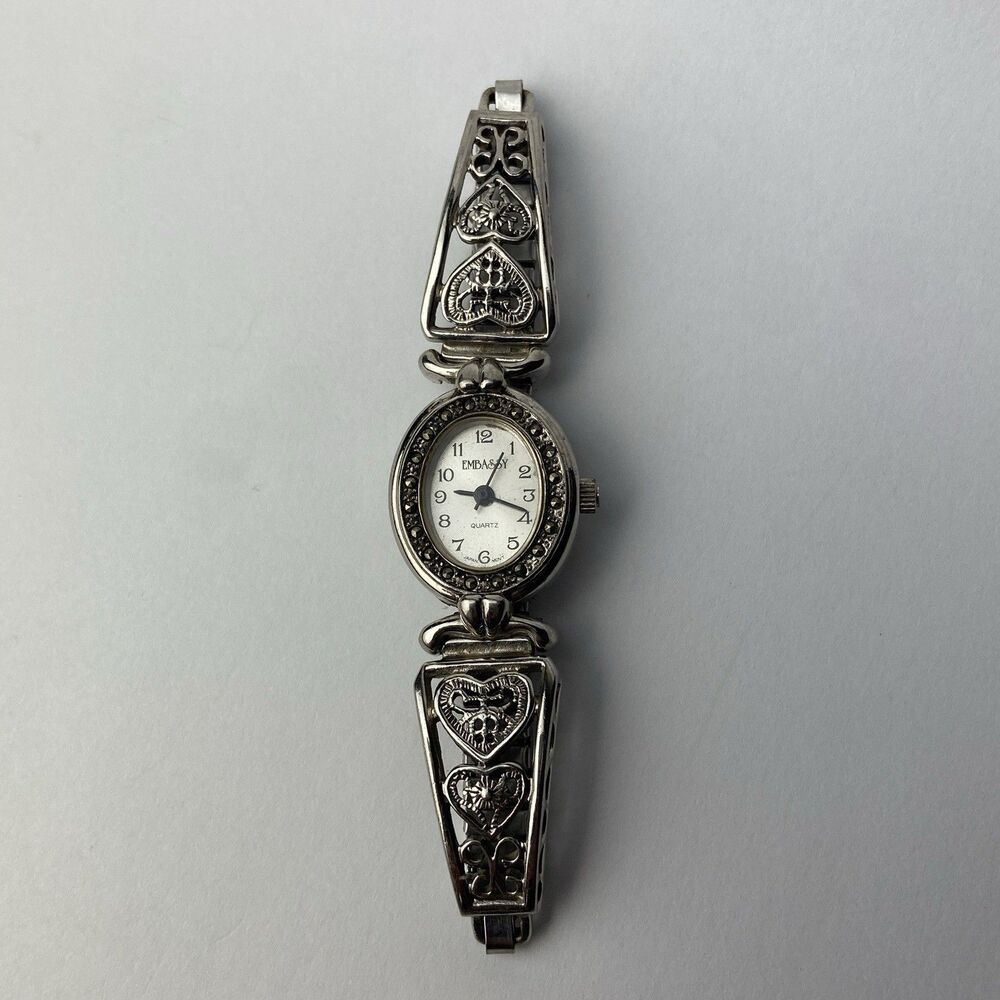 Vintage Embassy By Gruen Ladies Watch Marcasite Filigre Heart Xpansion Band READ